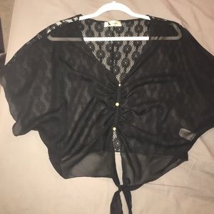‼️BOGO Sheer black lace crop tie blouse